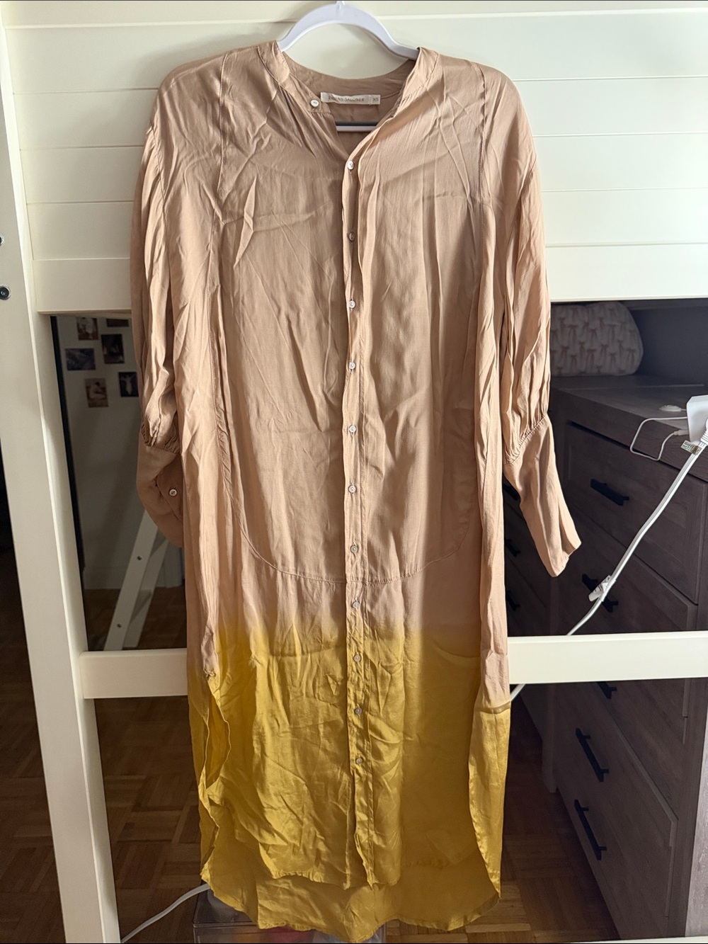 Women’s Maxi Shirt Dress in Beige and Yellow Ombre